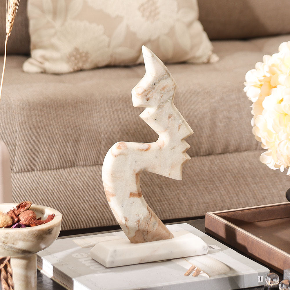 Profile Marble Sculpture - Beige White