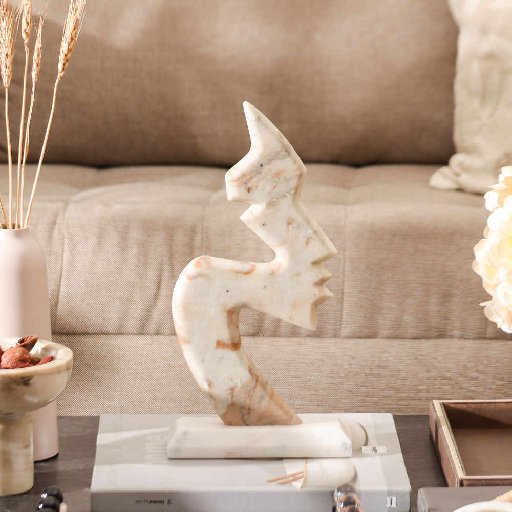 Profile Marble Sculpture - Beige White