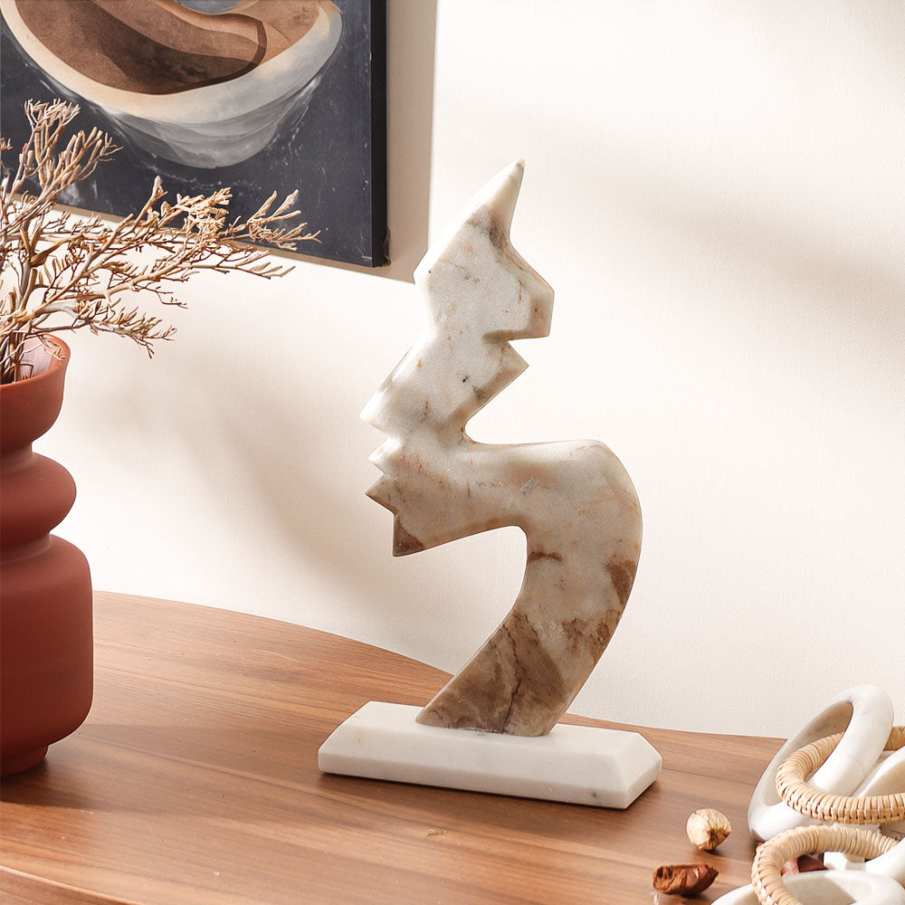 Profile Marble Sculpture - Beige White