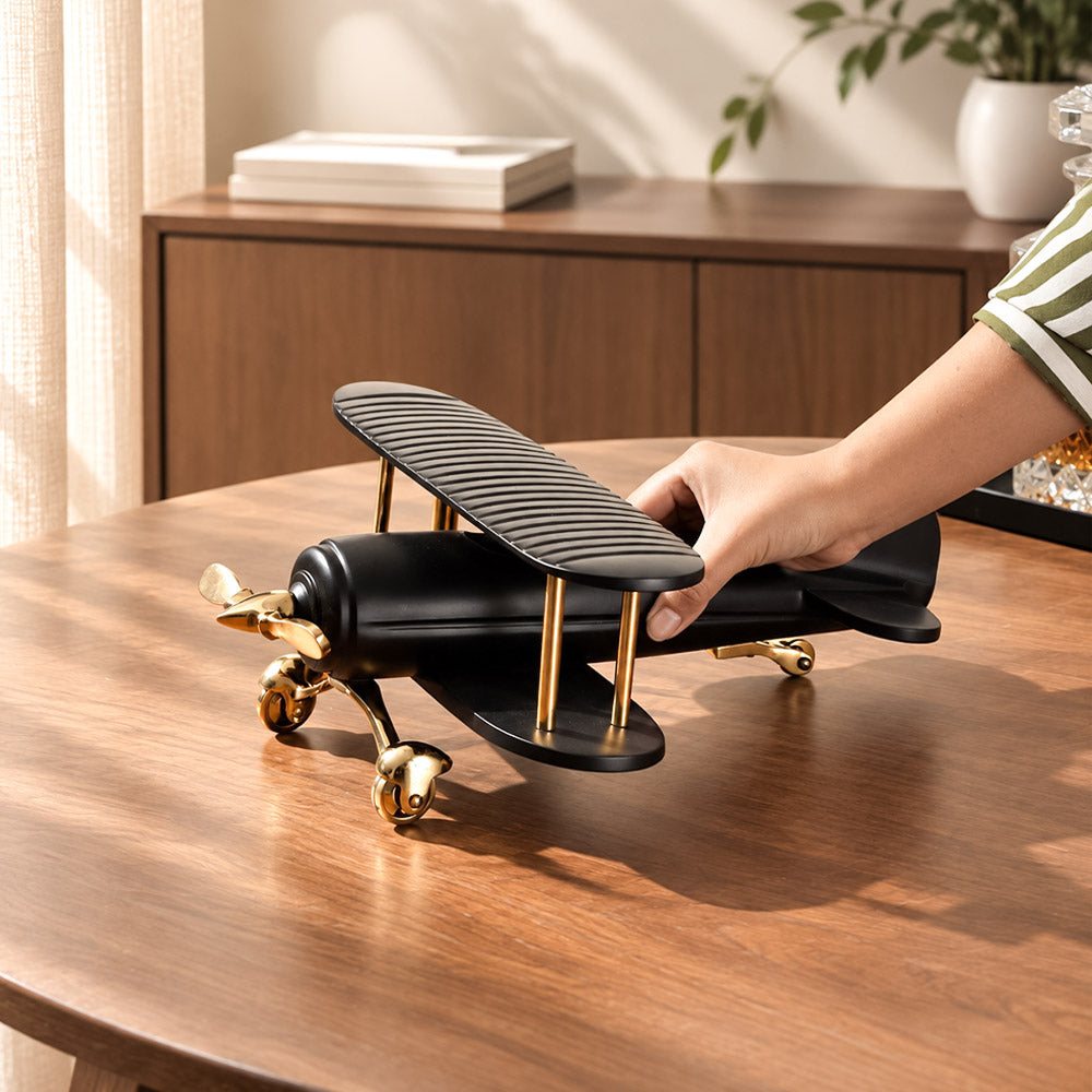Propeller Biplane Sculpture Large - Black Gold