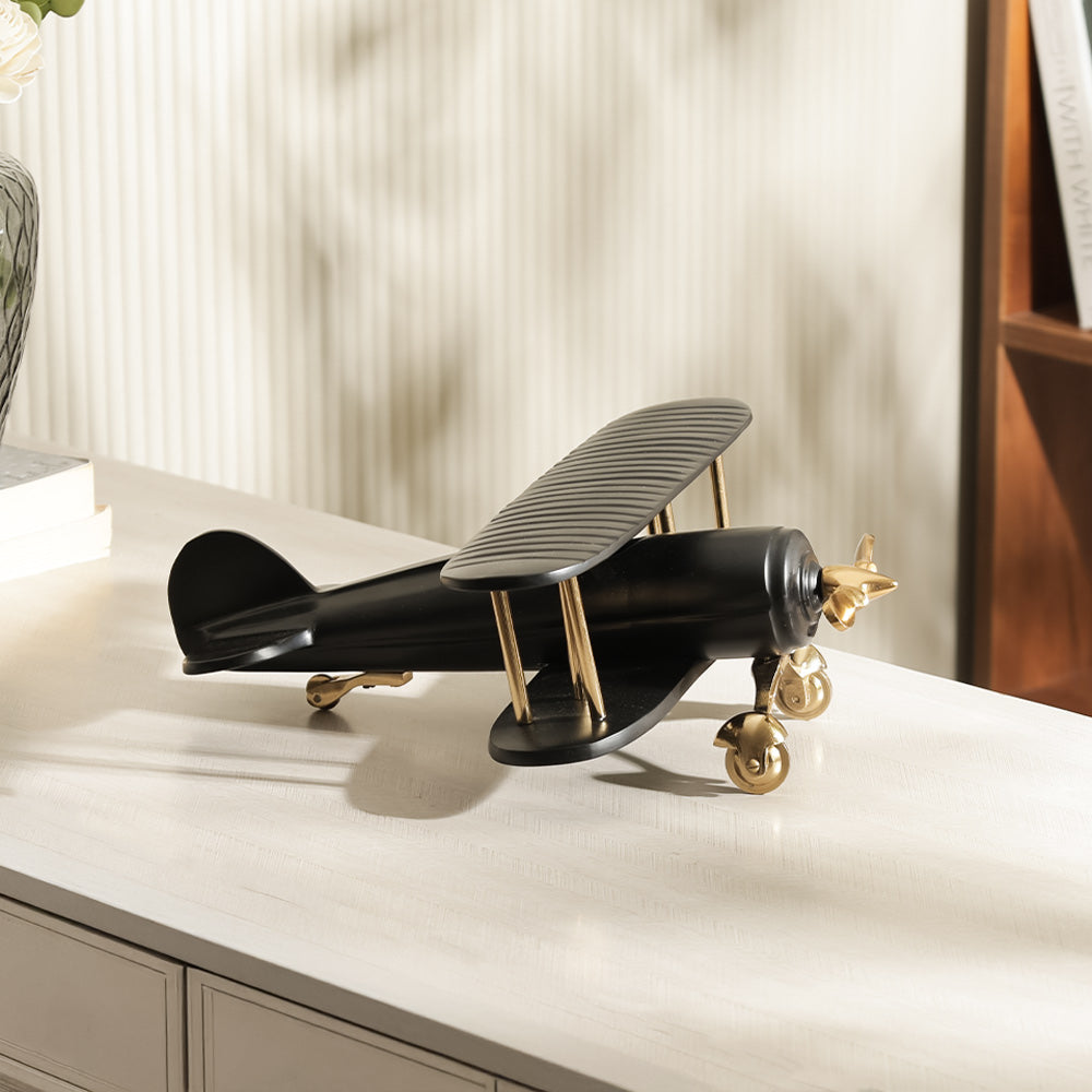 Propeller Biplane Sculpture Large - Black Gold