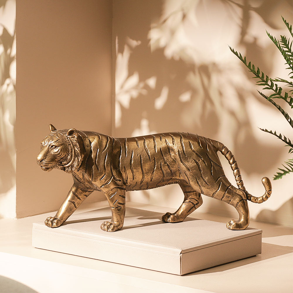 Prowling Tiger Sculpture Large - Antique Gold
