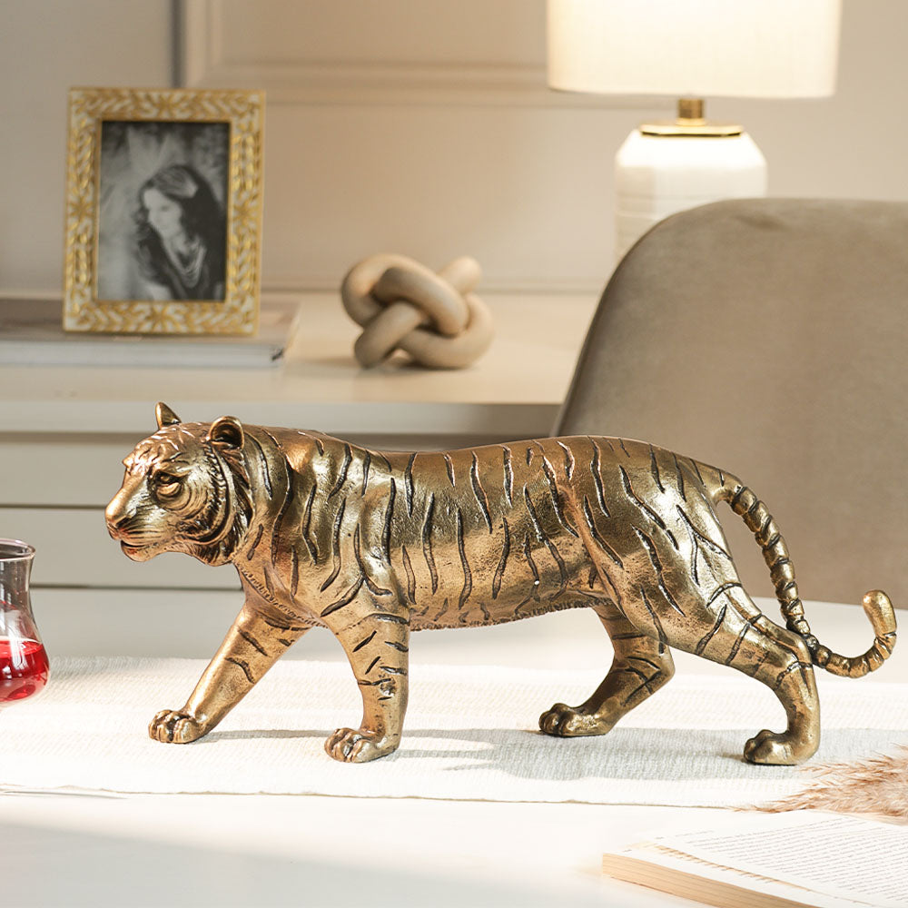 Prowling Tiger Sculpture Large - Antique Gold