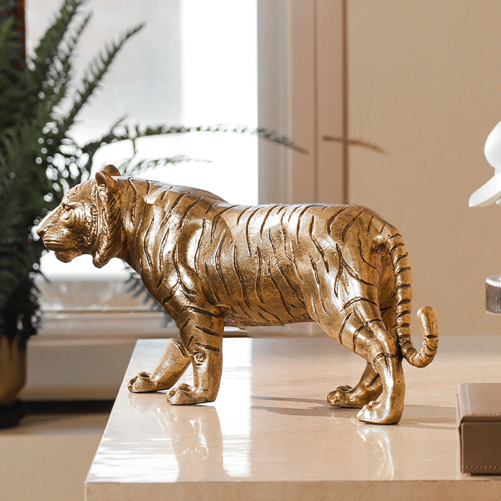 Prowling Tiger Sculpture Large - Antique Gold