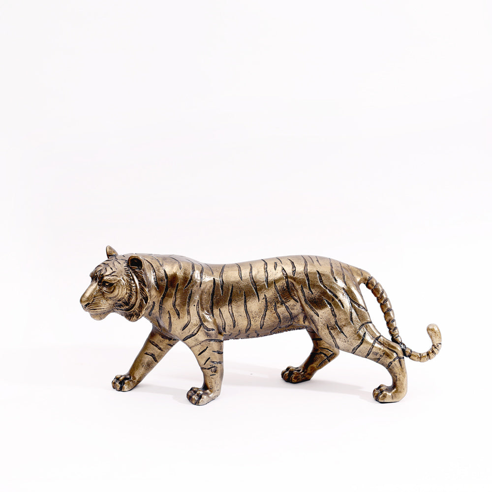 Prowling Tiger Sculpture Large - Antique Gold