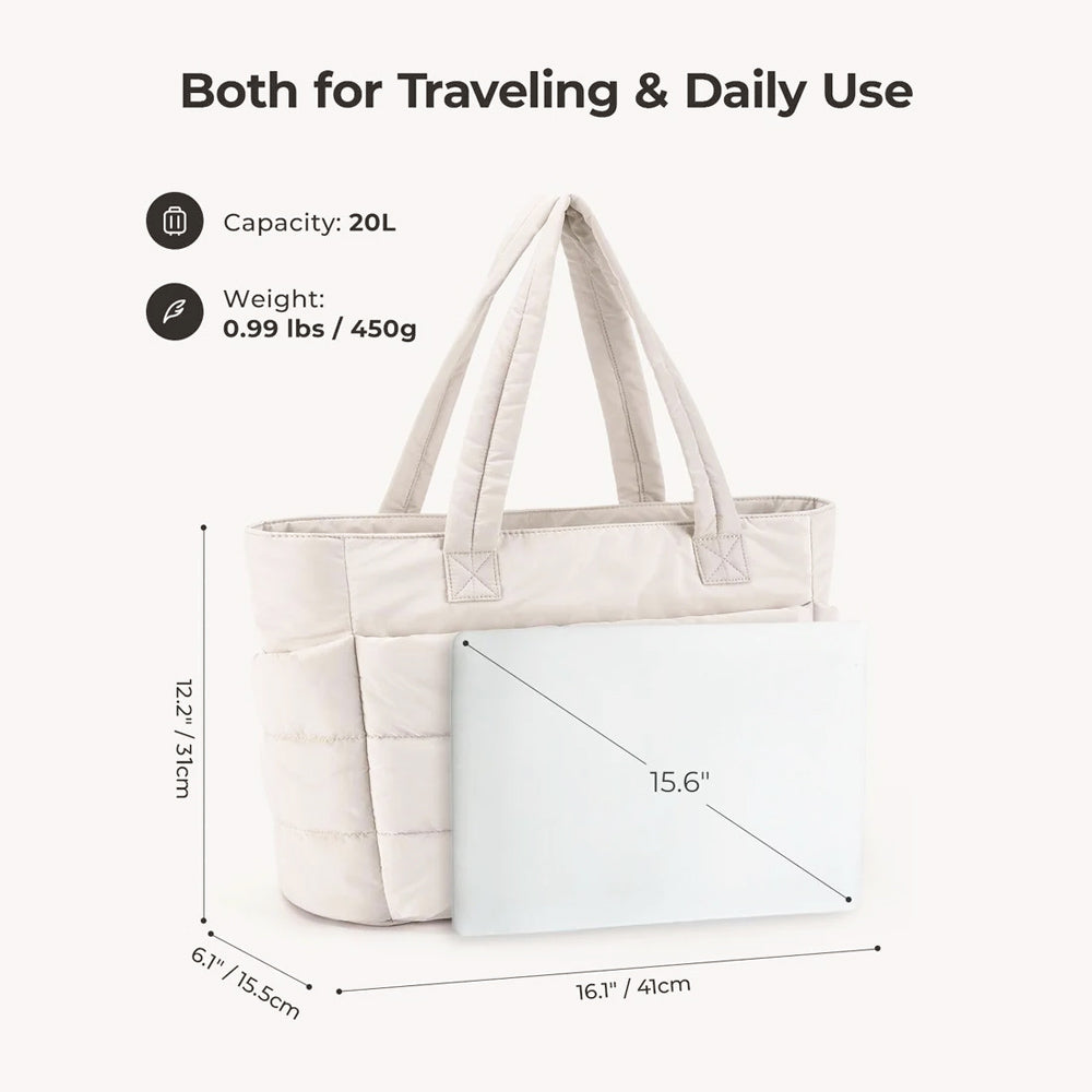 Puffy Work Tote Bag - Light Beige
