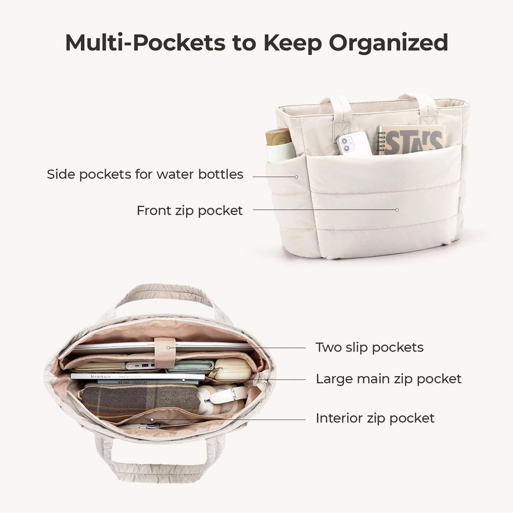Puffy Work Tote Bag - Light Beige