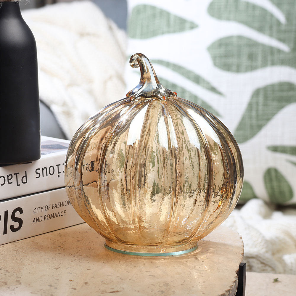 Pumpkin Glass Decorative Accent - Honey Gold