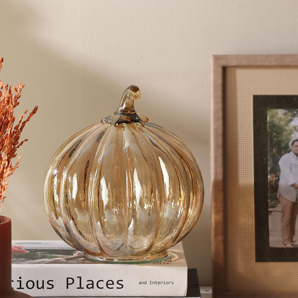 Pumpkin Glass Decorative Accent - Honey Gold
