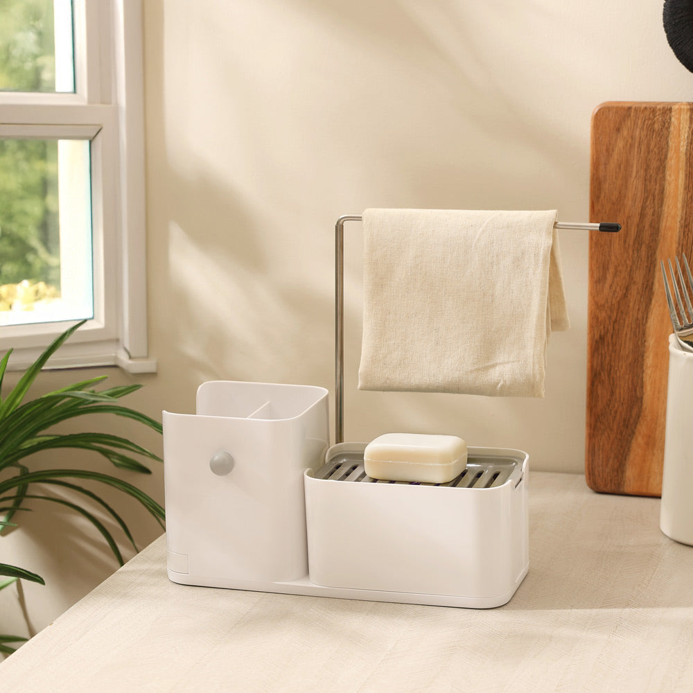 Purex Sink Organiser with Soap Dispenser & Towel Rack - White