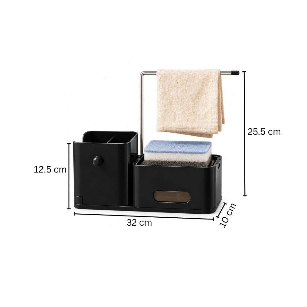 Purex Sink Organiser with Soap Dispenser & Towel Rack - Black