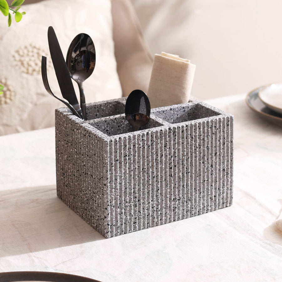 Quad Concrete Cutlery Holder - Speckled Grey