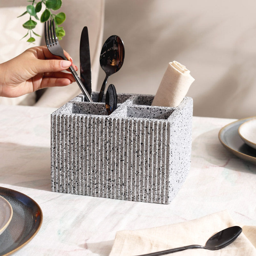 Quad Concrete Cutlery Holder - Speckled Grey