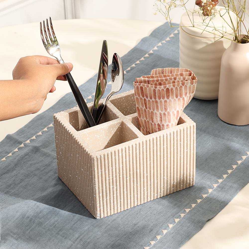 Quad Concrete Cutlery Holder - Speckled Taupe