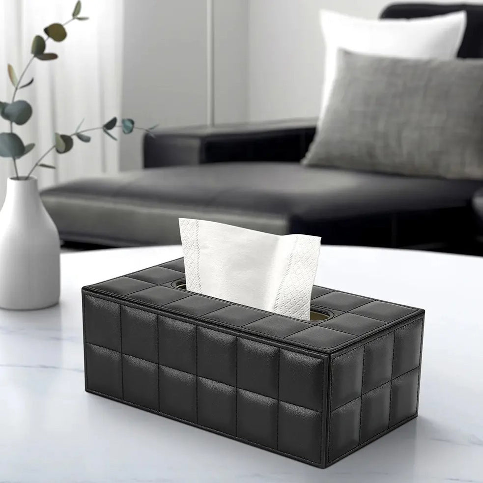 Quilted Tissue Box Holder - Black