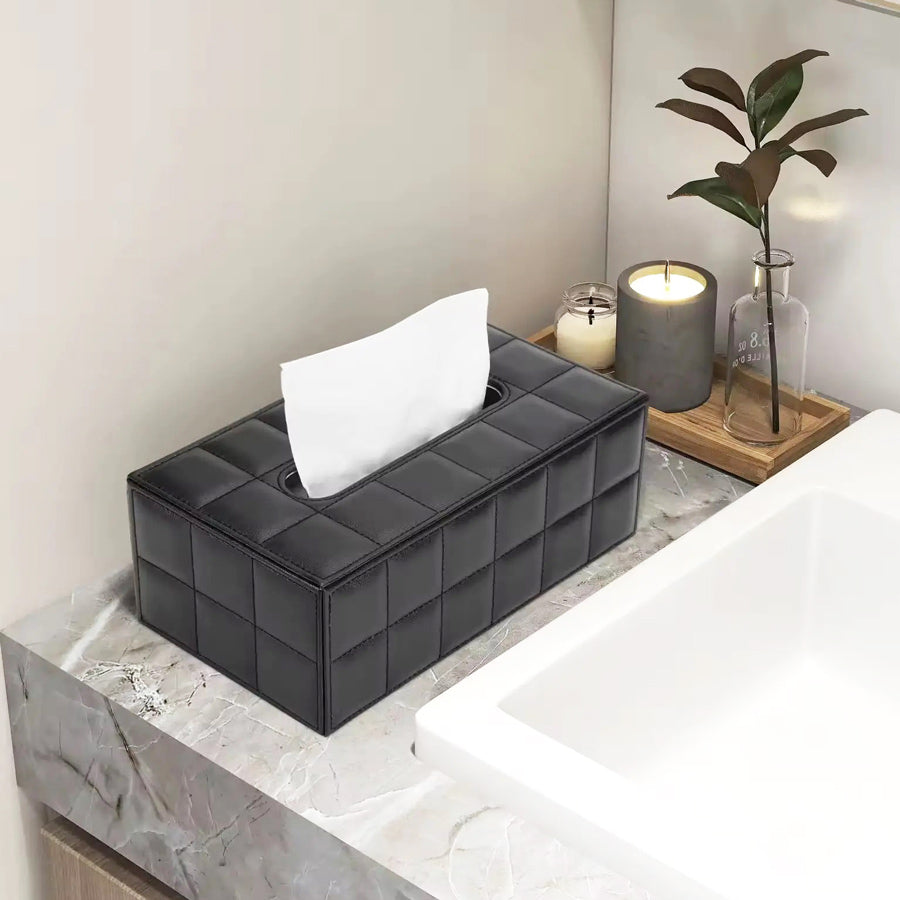 Quilted Tissue Box Holder - Black
