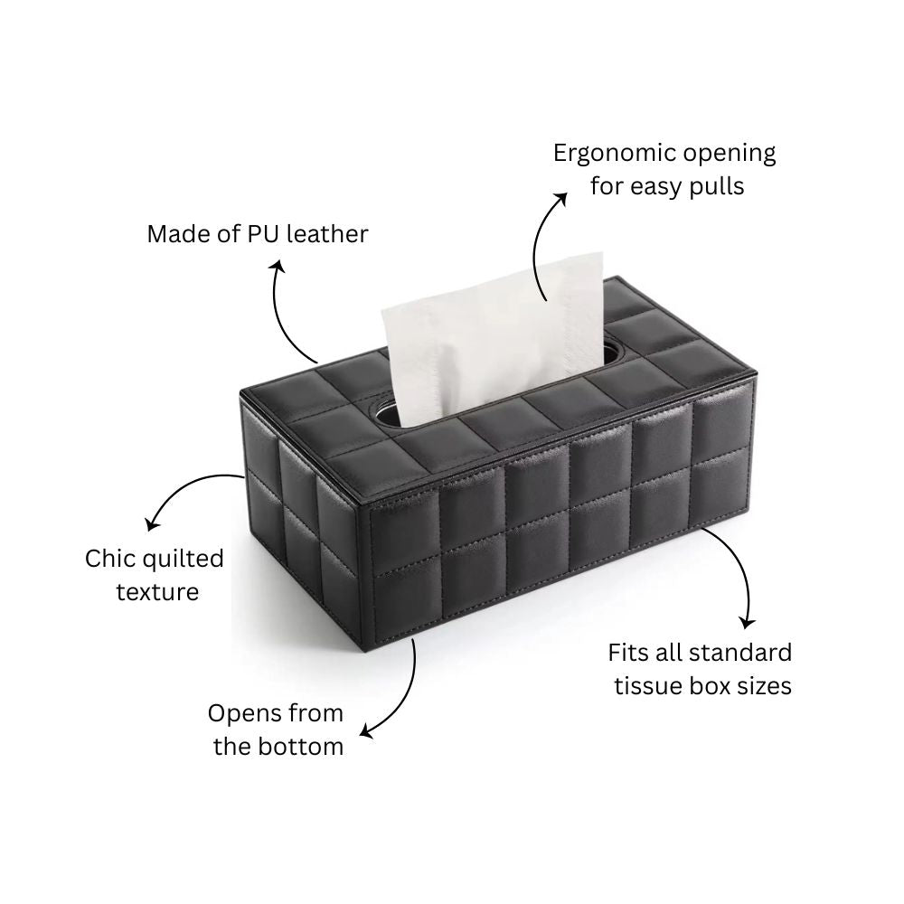 Quilted Tissue Box Holder - Black