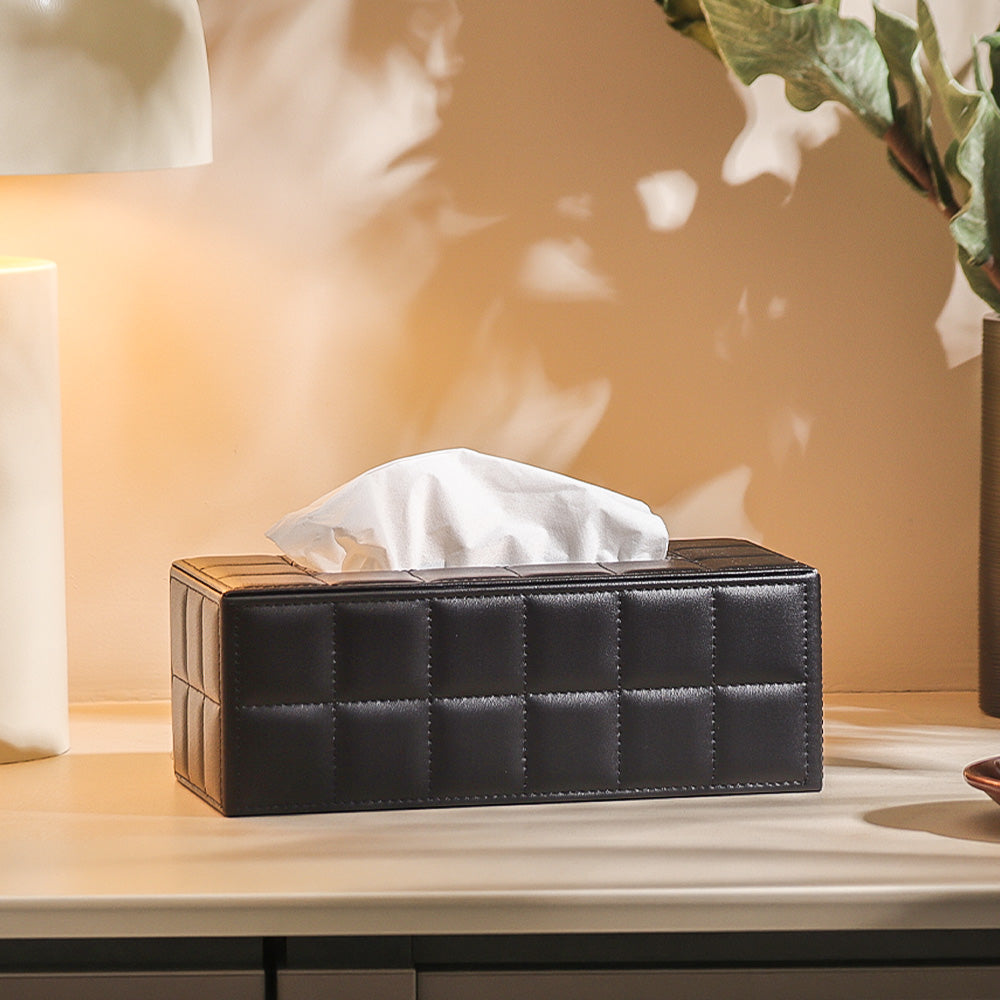 Quilted Tissue Box Holder - Black
