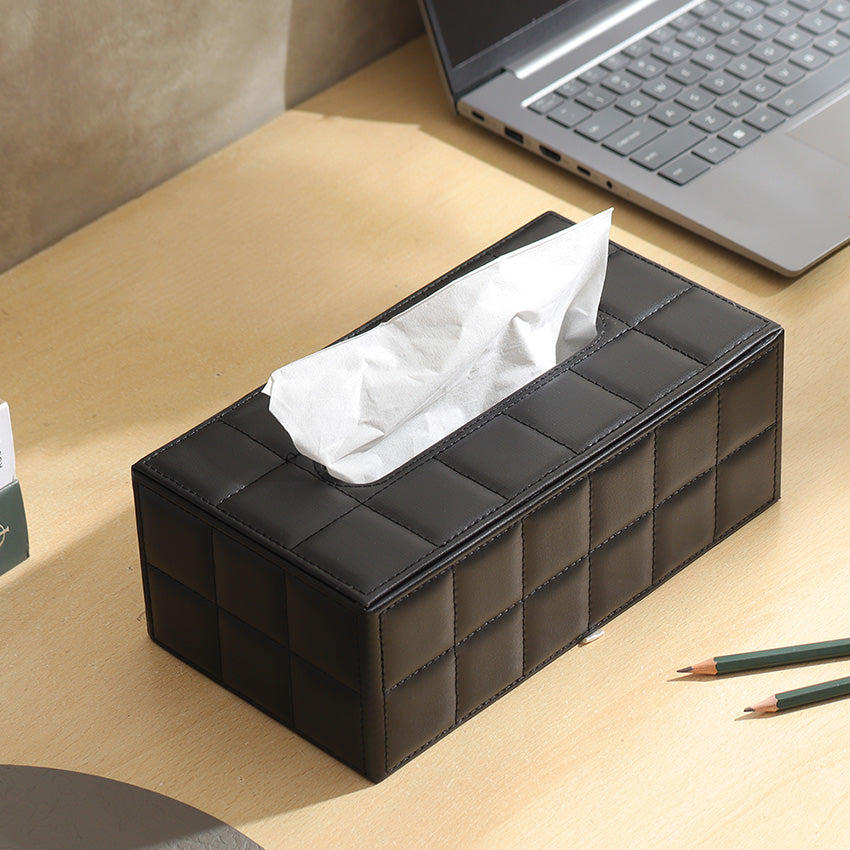 Quilted Tissue Box Holder - Black