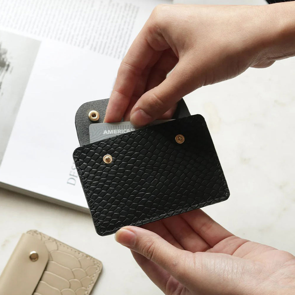 Quinn Croc Card Case - Black