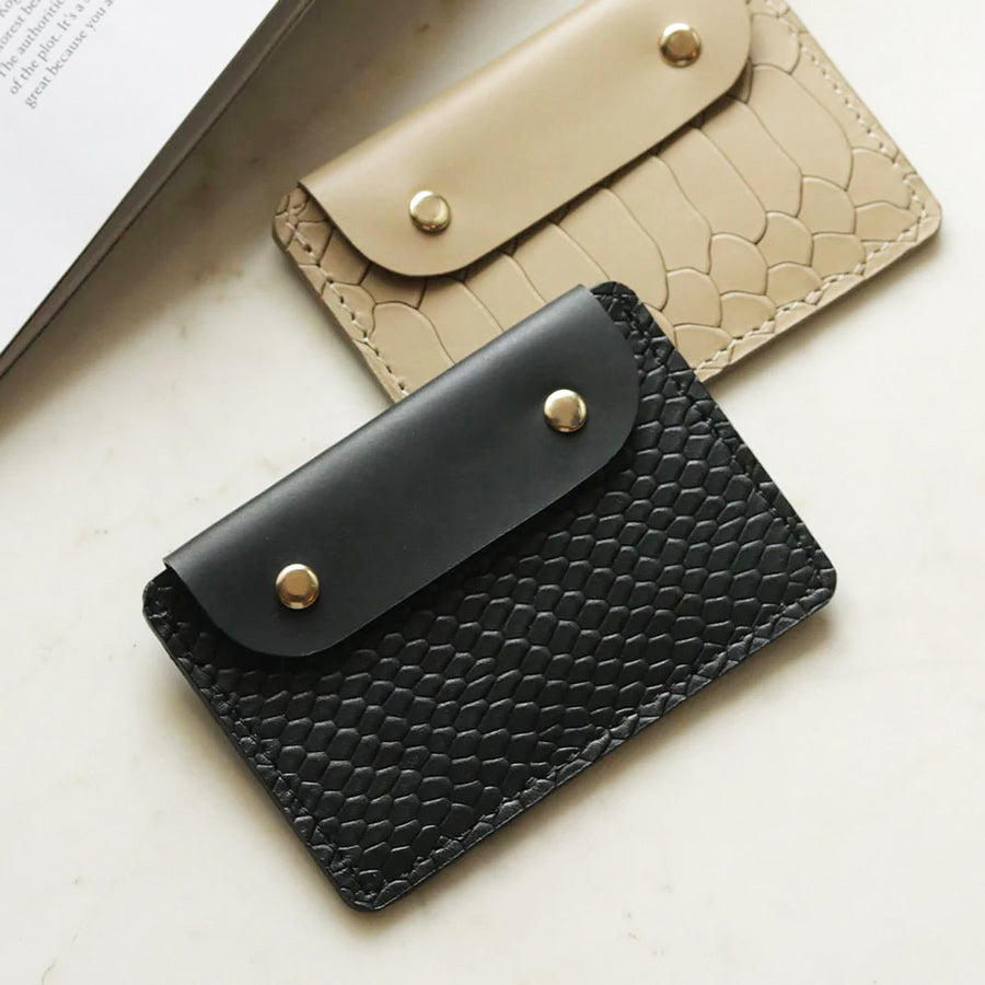 Quinn Croc Card Case - Black