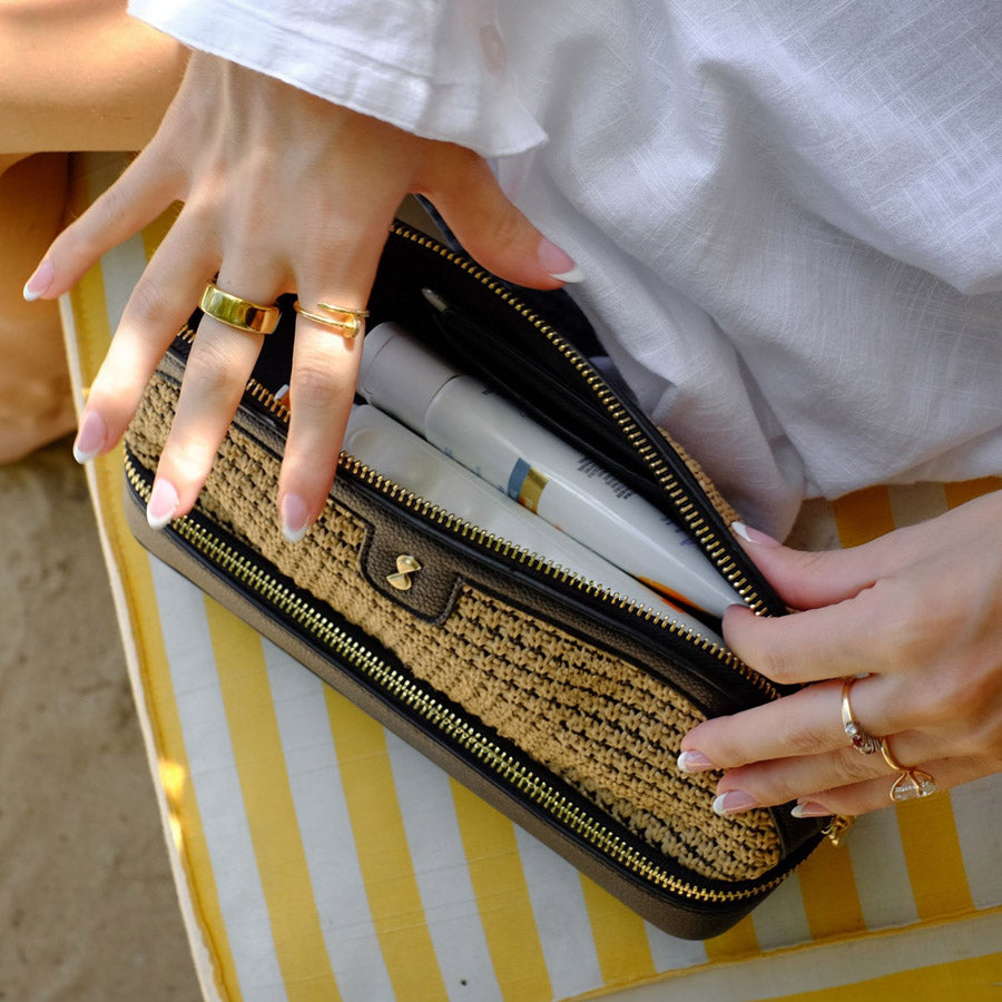 Raffia Cosmetic Bag - Black