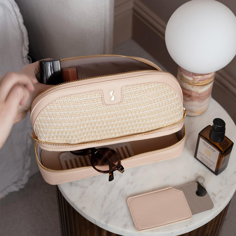 Raffia Cosmetic Bag - Blush Pink