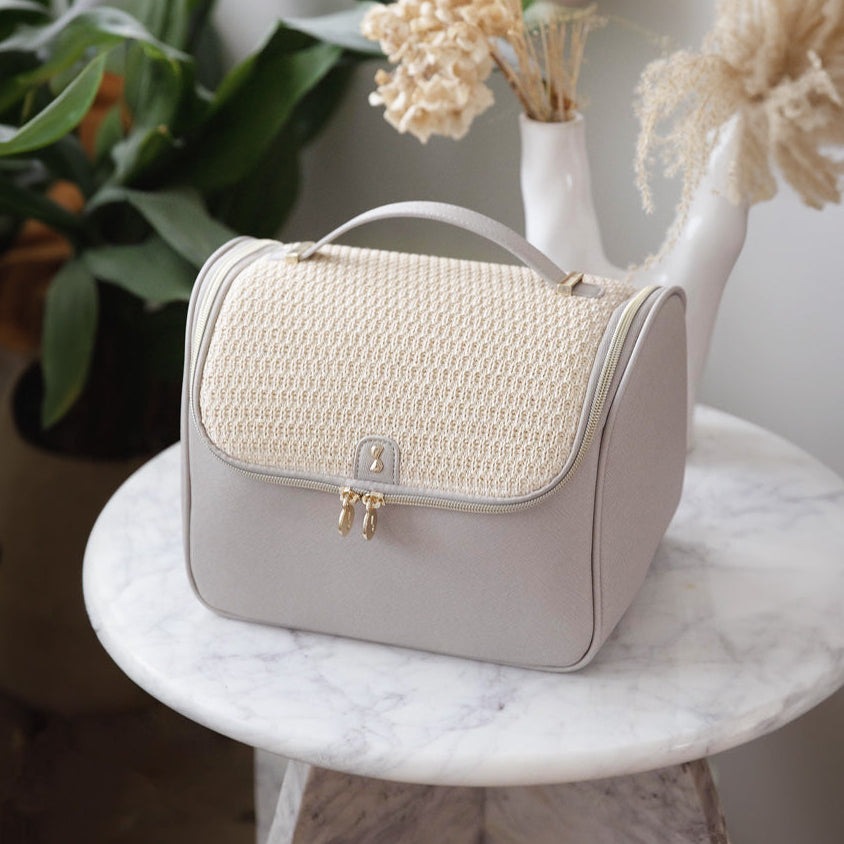 Raffia Cosmetic Case Large - Taupe