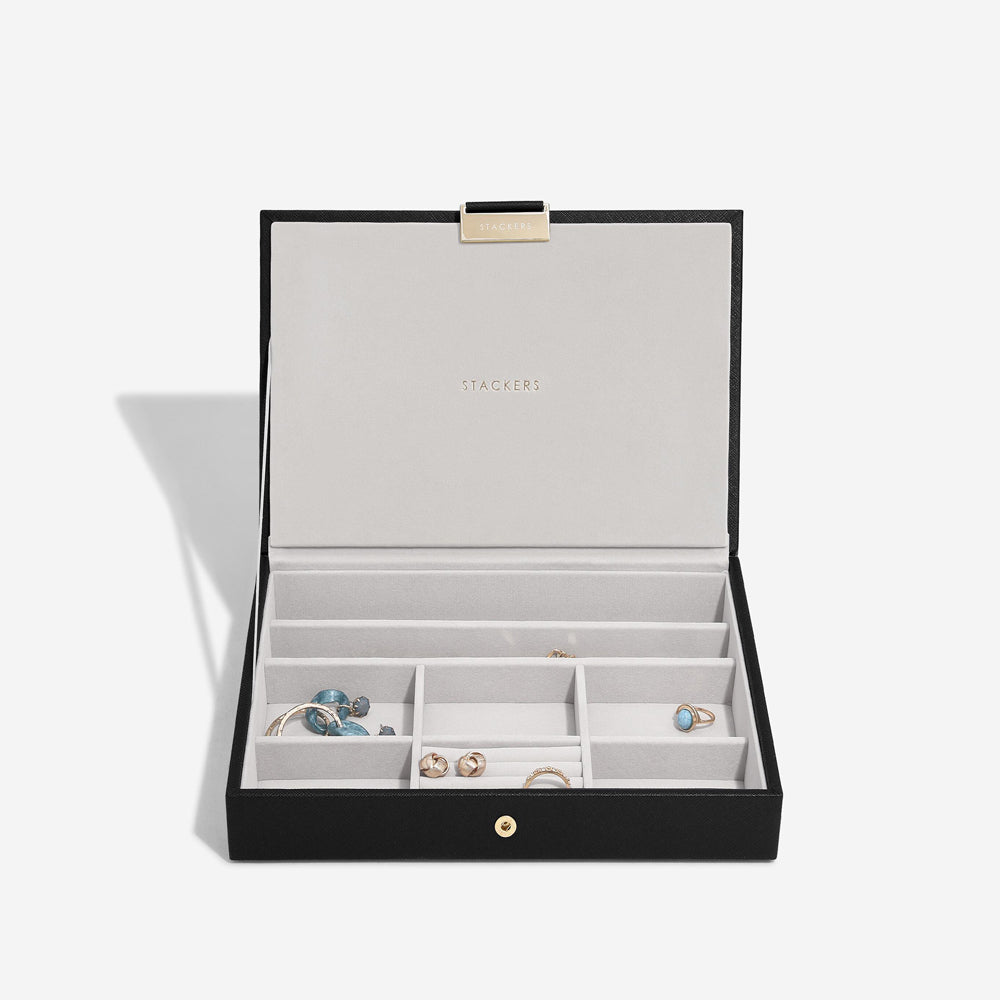 Raffia Jewellery Box with Lid Medium - Black