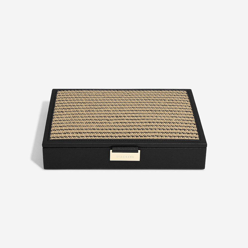 Raffia Jewellery Box with Lid Medium - Black