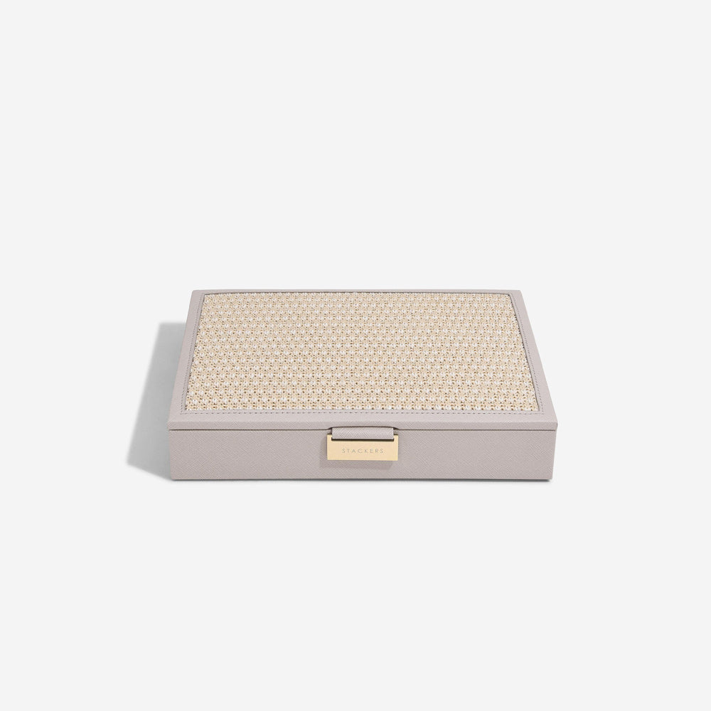 Raffia Jewellery Box with Lid Medium - Taupe