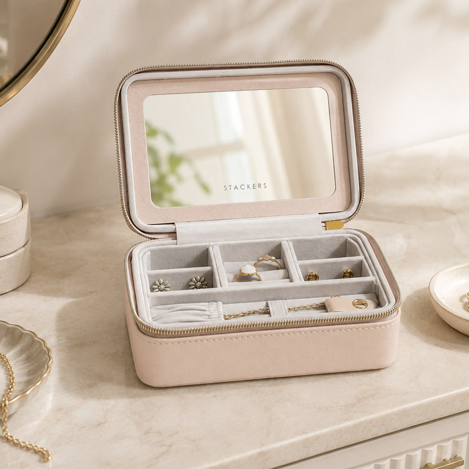 Raffia Luxury Travel Jewellery Box - Blush Pink