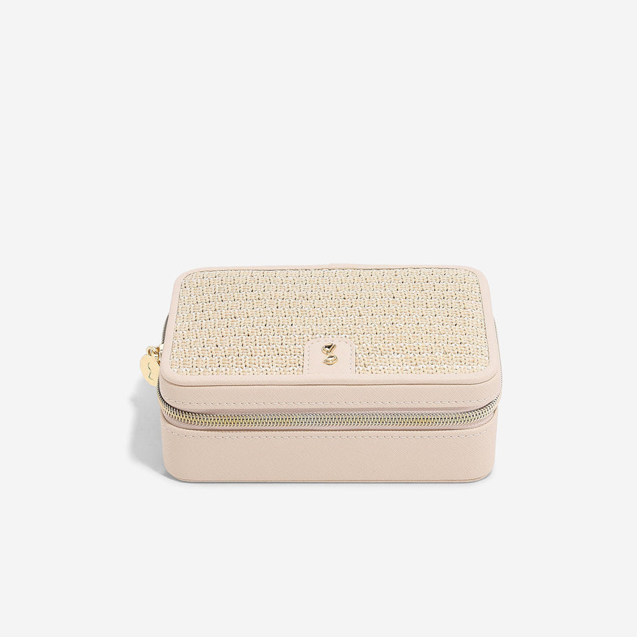 Raffia Luxury Travel Jewellery Box - Blush Pink
