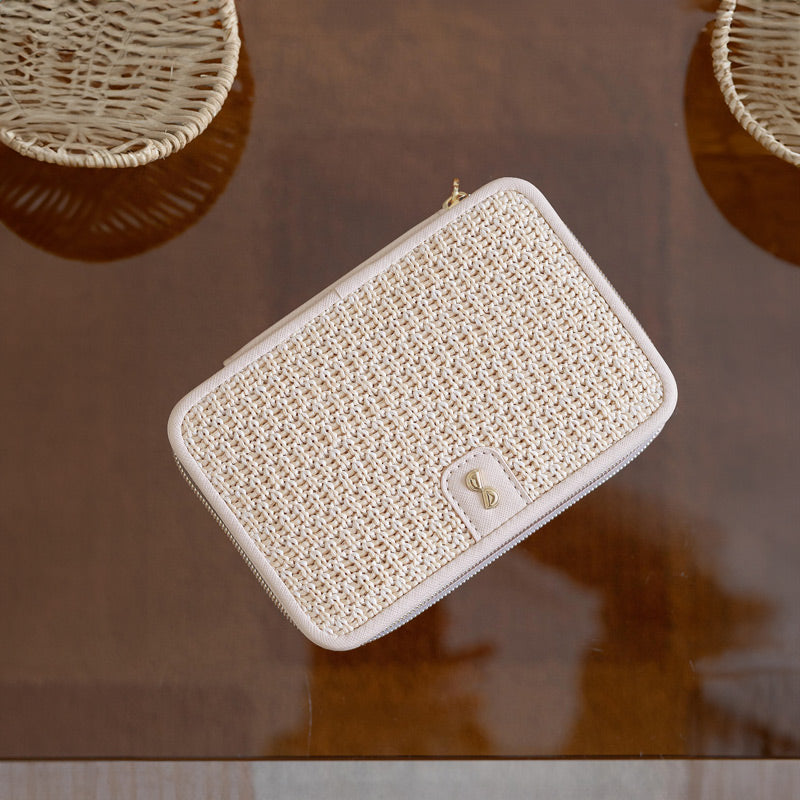 Raffia Luxury Travel Jewellery Box - Blush Pink
