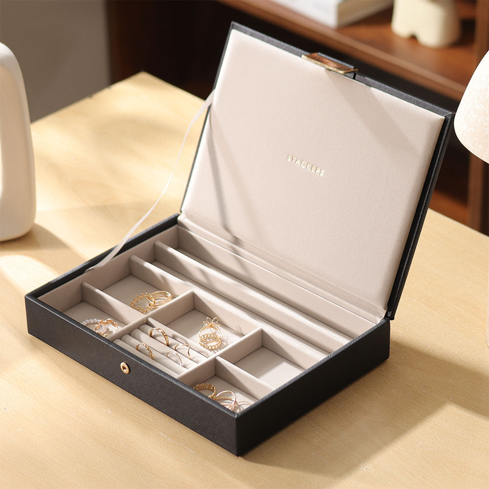 Raffia Jewellery Box with Lid Medium - Black