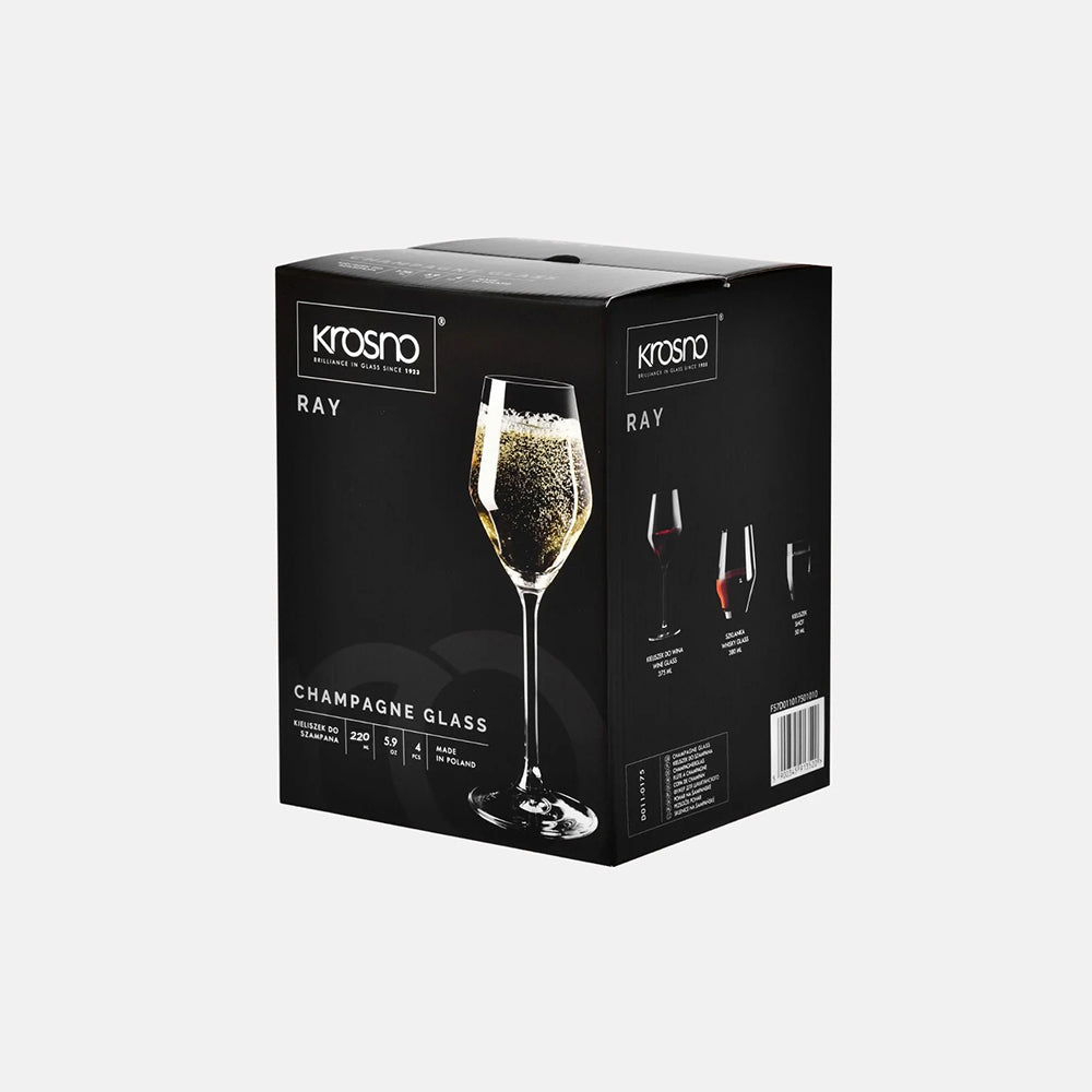 Ray Champagne Glasses 220ml, Set of 4