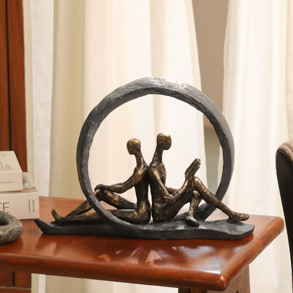 Reading Couple Sculpture Large - Charcoal Gold