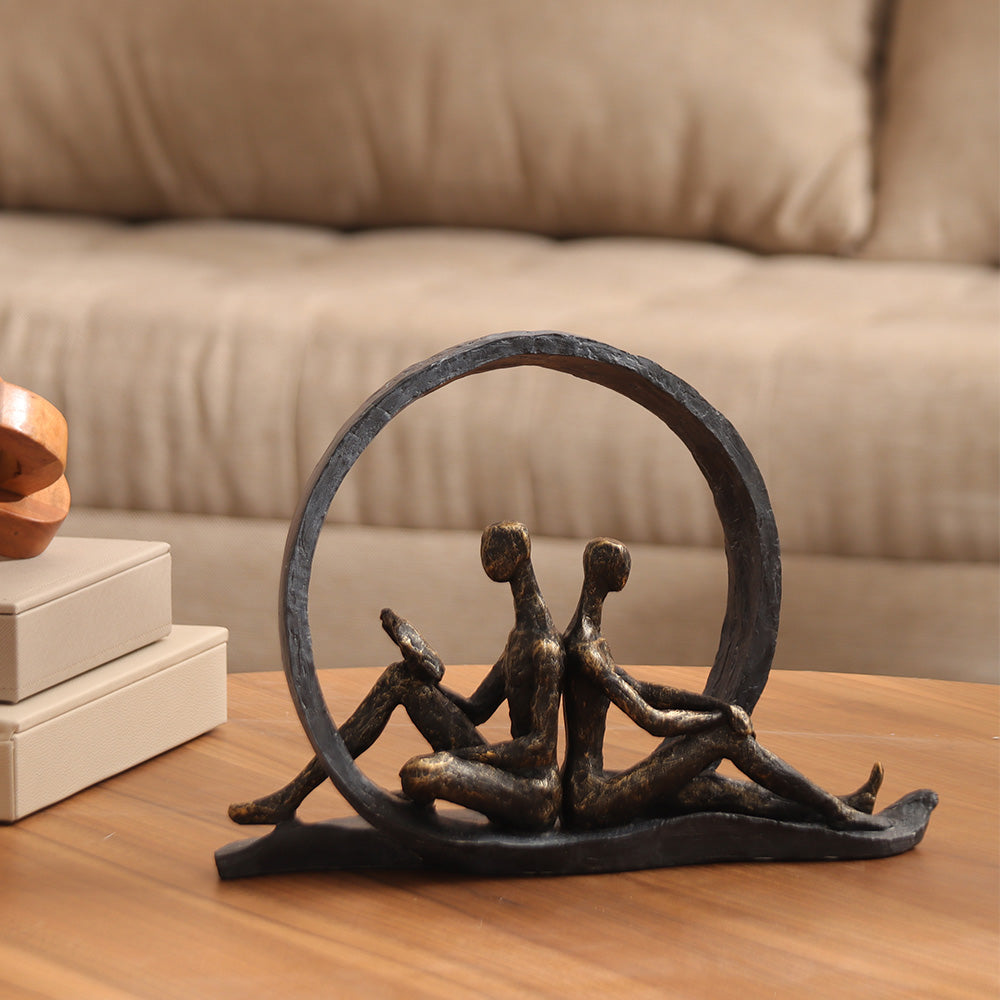Reading Couple Sculpture Large - Charcoal Gold