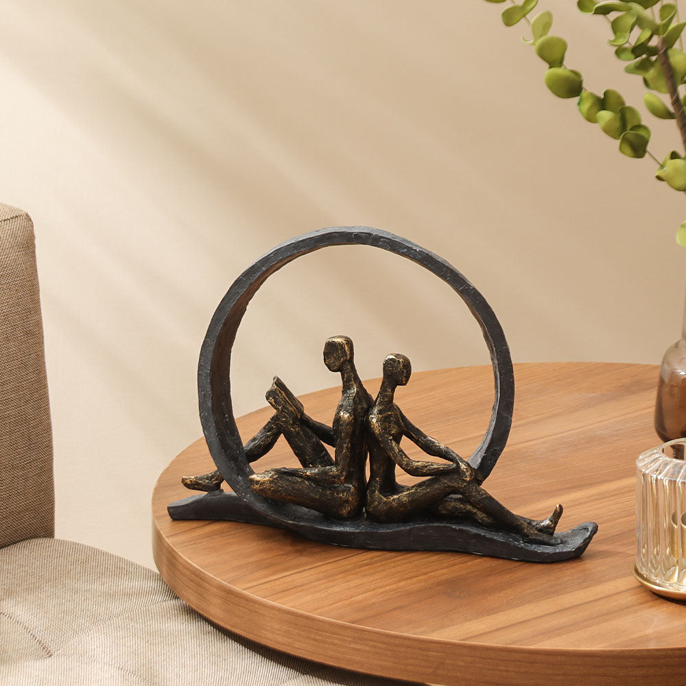 Reading Couple Sculpture Large - Charcoal Gold