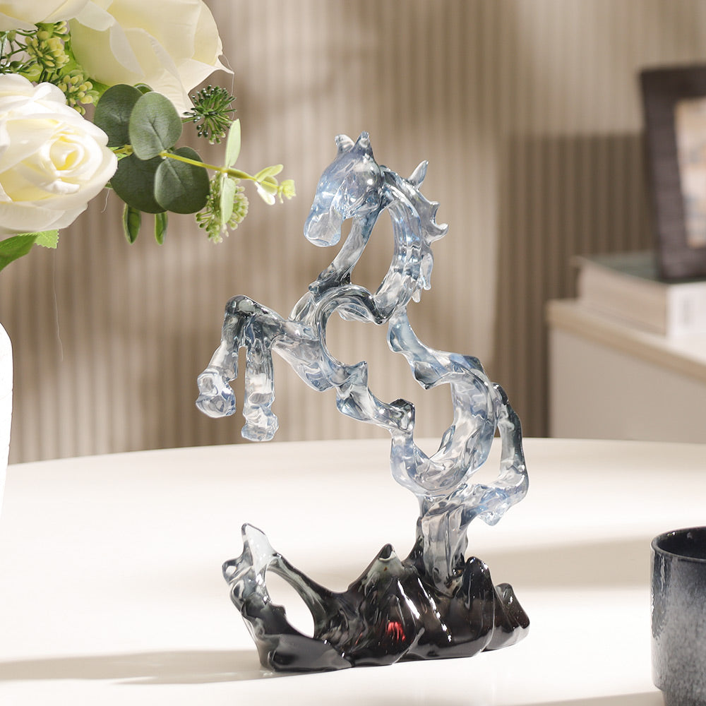 Rearing Hollow Horse Sculpture - Smoke Blue