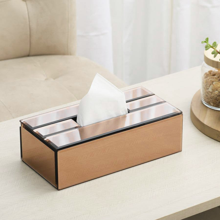 Rectangular Mirror Tissue Box Holder - Bronze