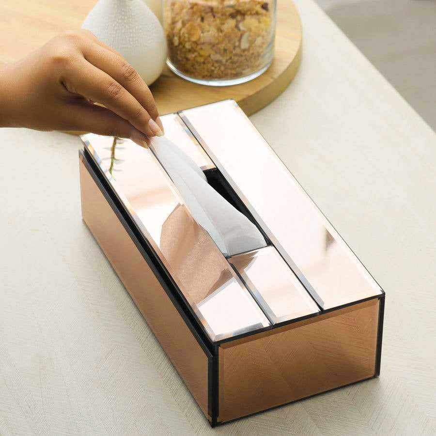 Rectangular Mirror Tissue Box Holder - Bronze