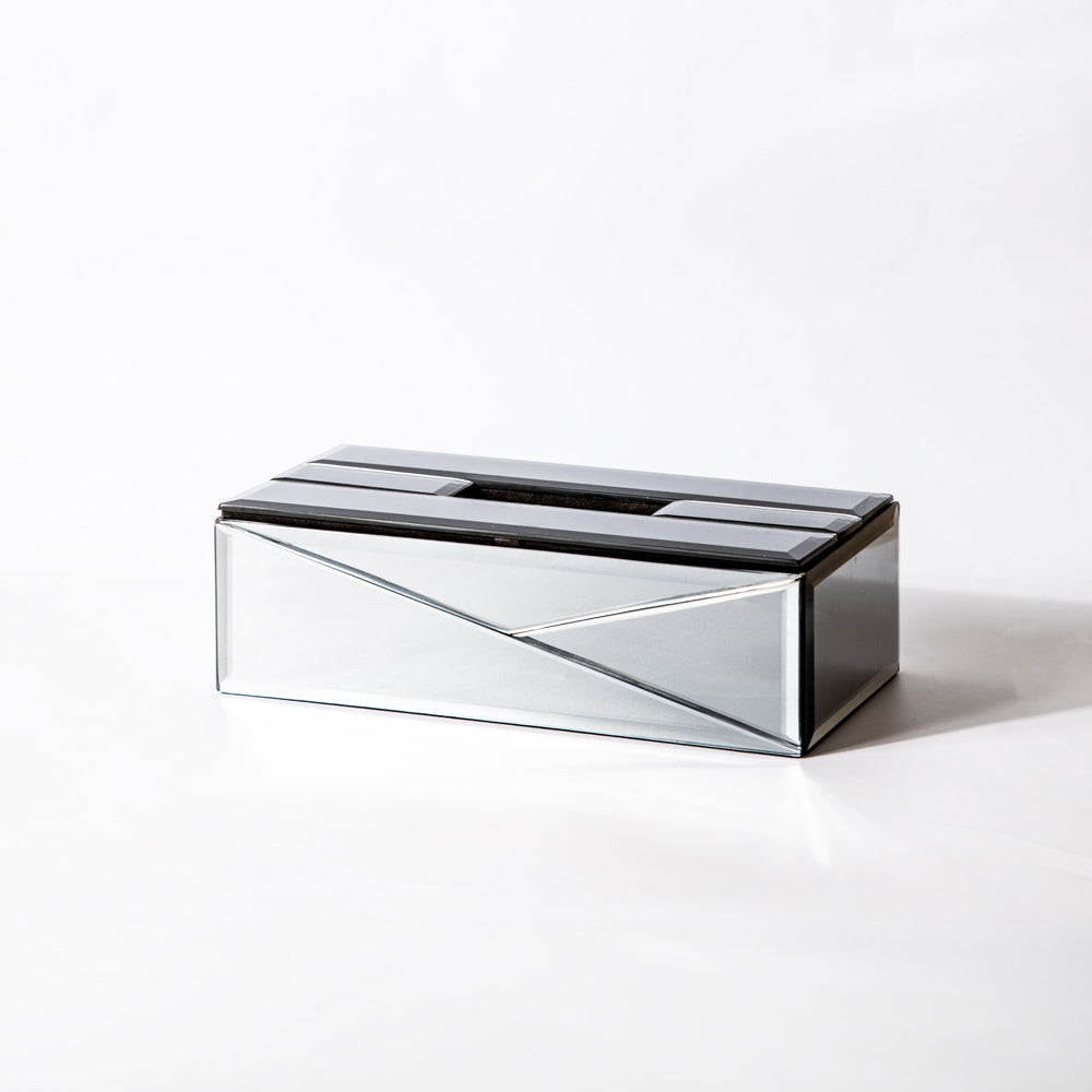 Rectangular Mirror Tissue Box Holder - Metal Grey