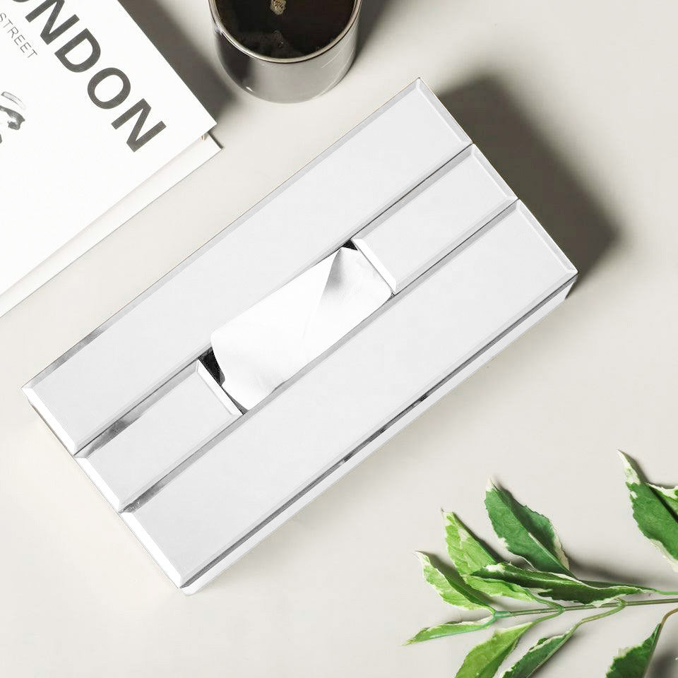 Rectangular Mirror Tissue Box Holder - Silver