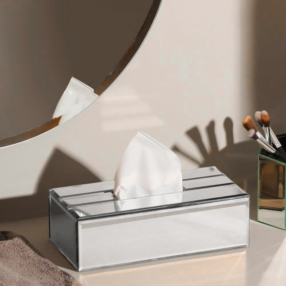 Rectangular Mirror Tissue Box Holder - Silver