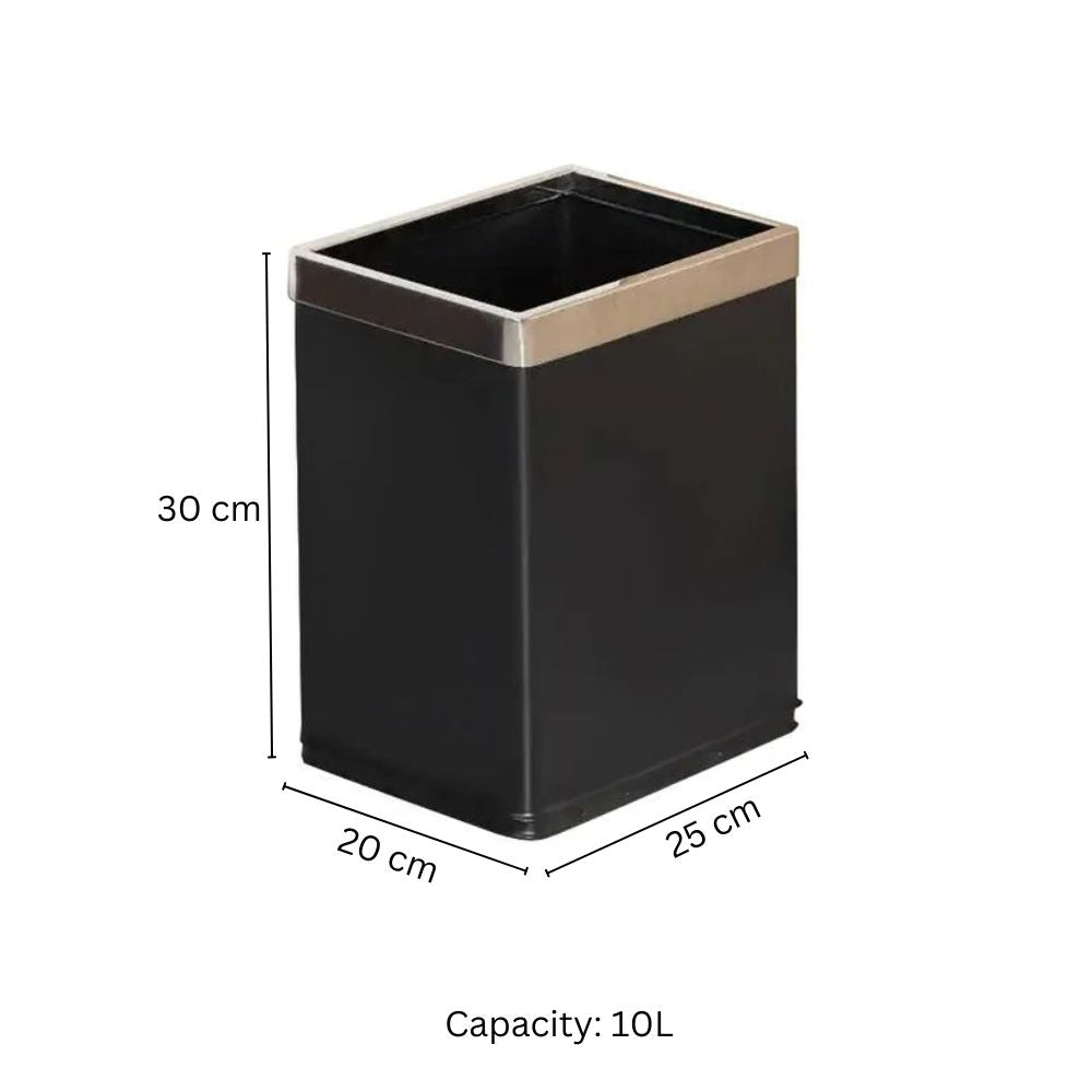 Rectangular Waste Bin 10L - Black & Steel