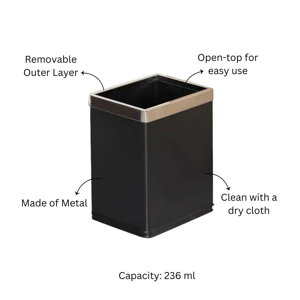 Rectangular Waste Bin 10L - Black & Steel