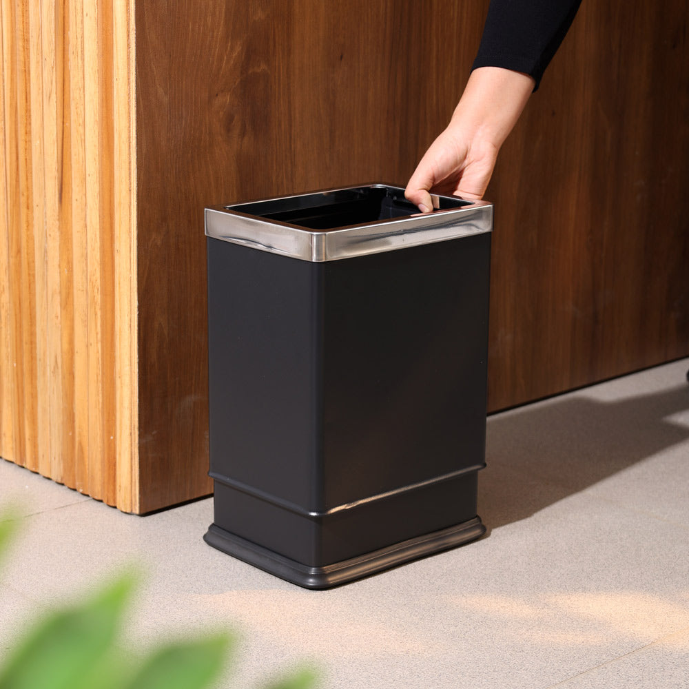 Rectangular Waste Bin 10L - Black & Steel