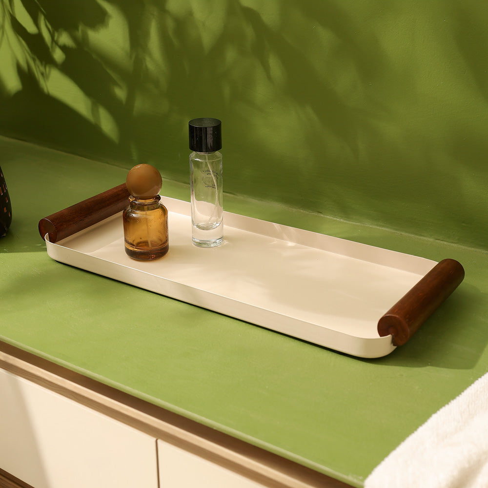 Regale Metal & Wood Serving Tray Large - Taupe