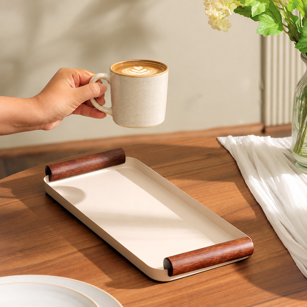 Regale Metal & Wood Serving Tray Large - Taupe